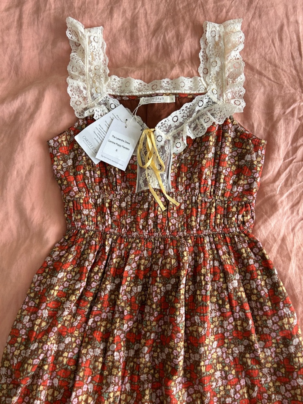 Christy Dawn Lysandra Red Floral Lace-Trim Sundress - Picture 3 of 5